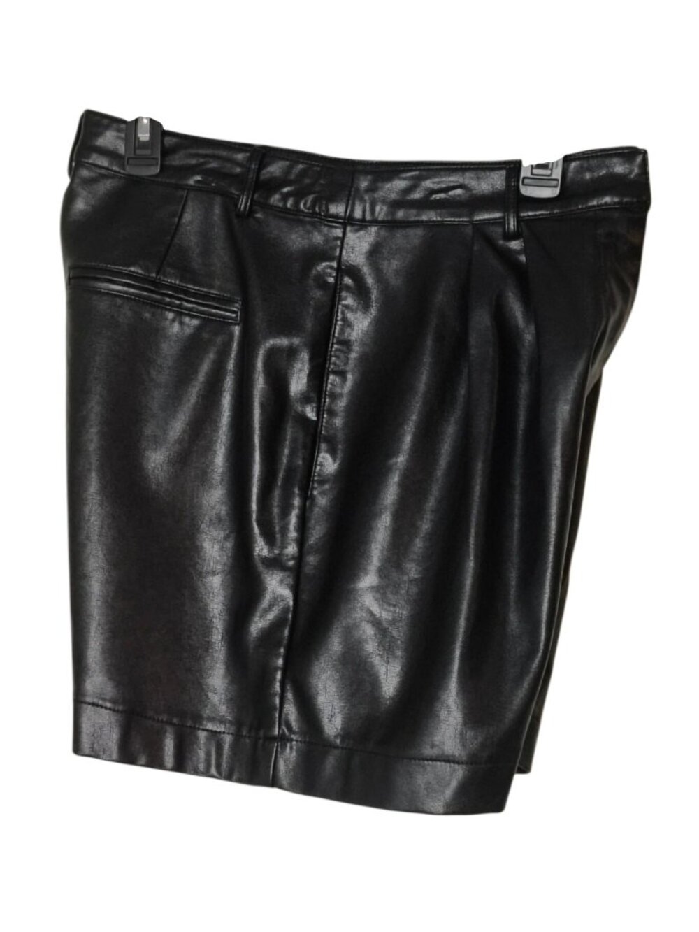 Moodie Womens L Black Faux Leather Shorts Pleated Pockets Edgy Rocker Streetwear - Picture 4 of 8
